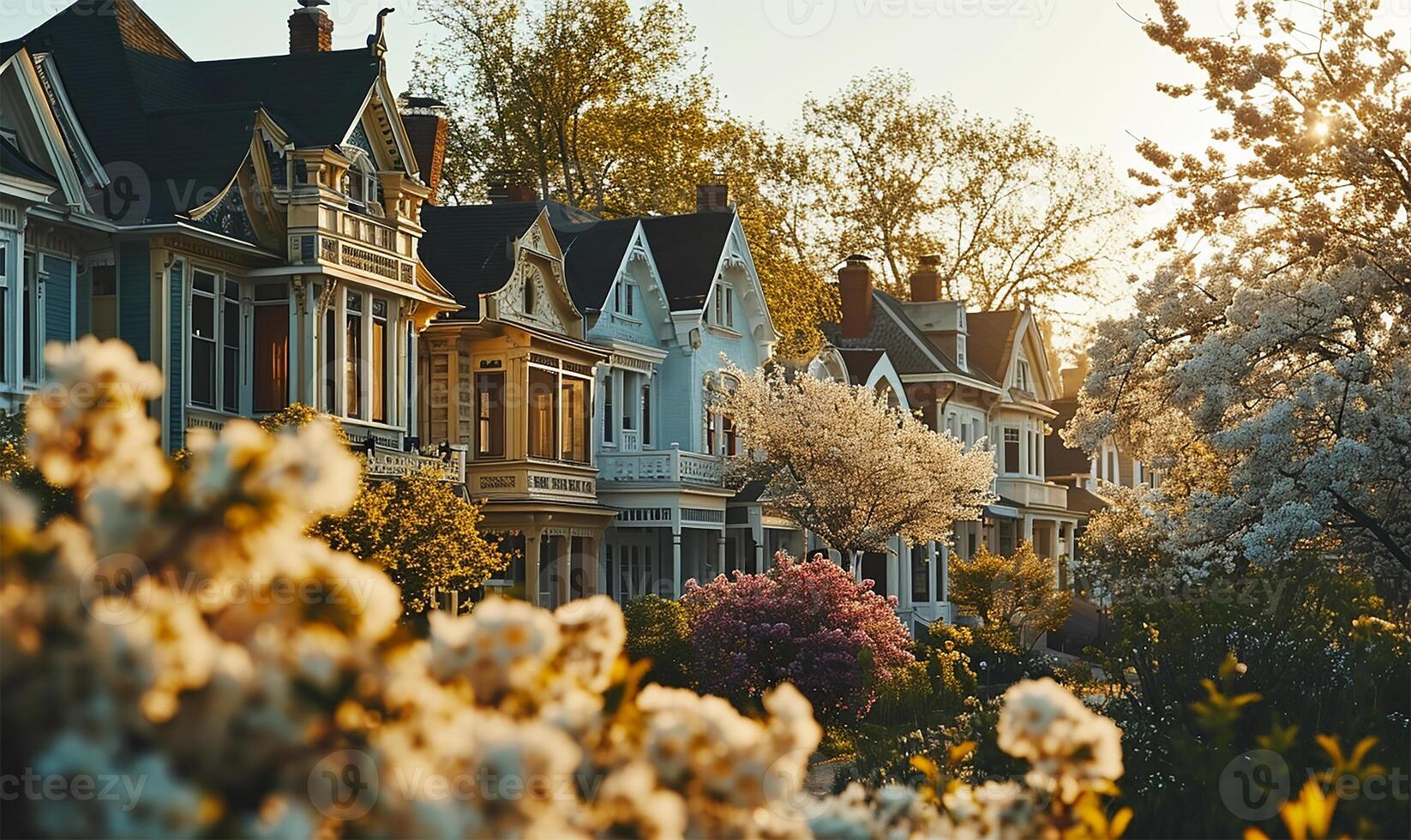 ai genererad hus med en bakgrund av vår blooms foto