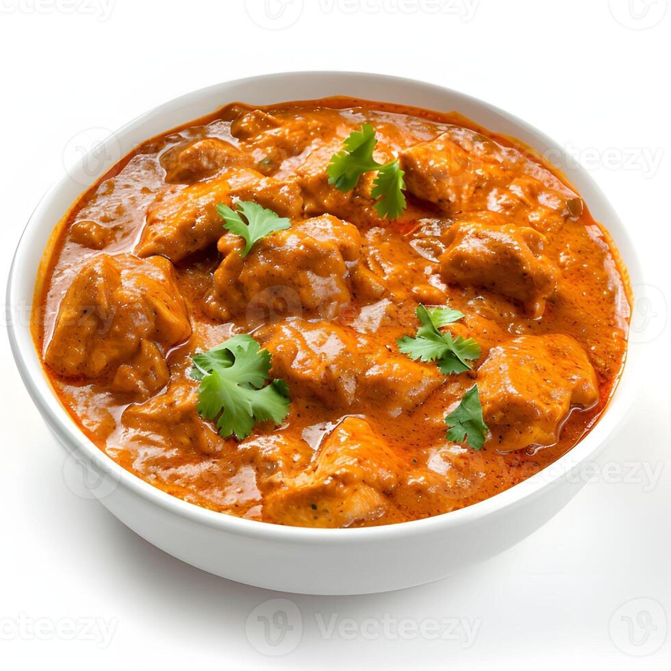 ai genererad kyckling tikka masala - smakrik indisk glädje isolerat på vit bakgrund foto