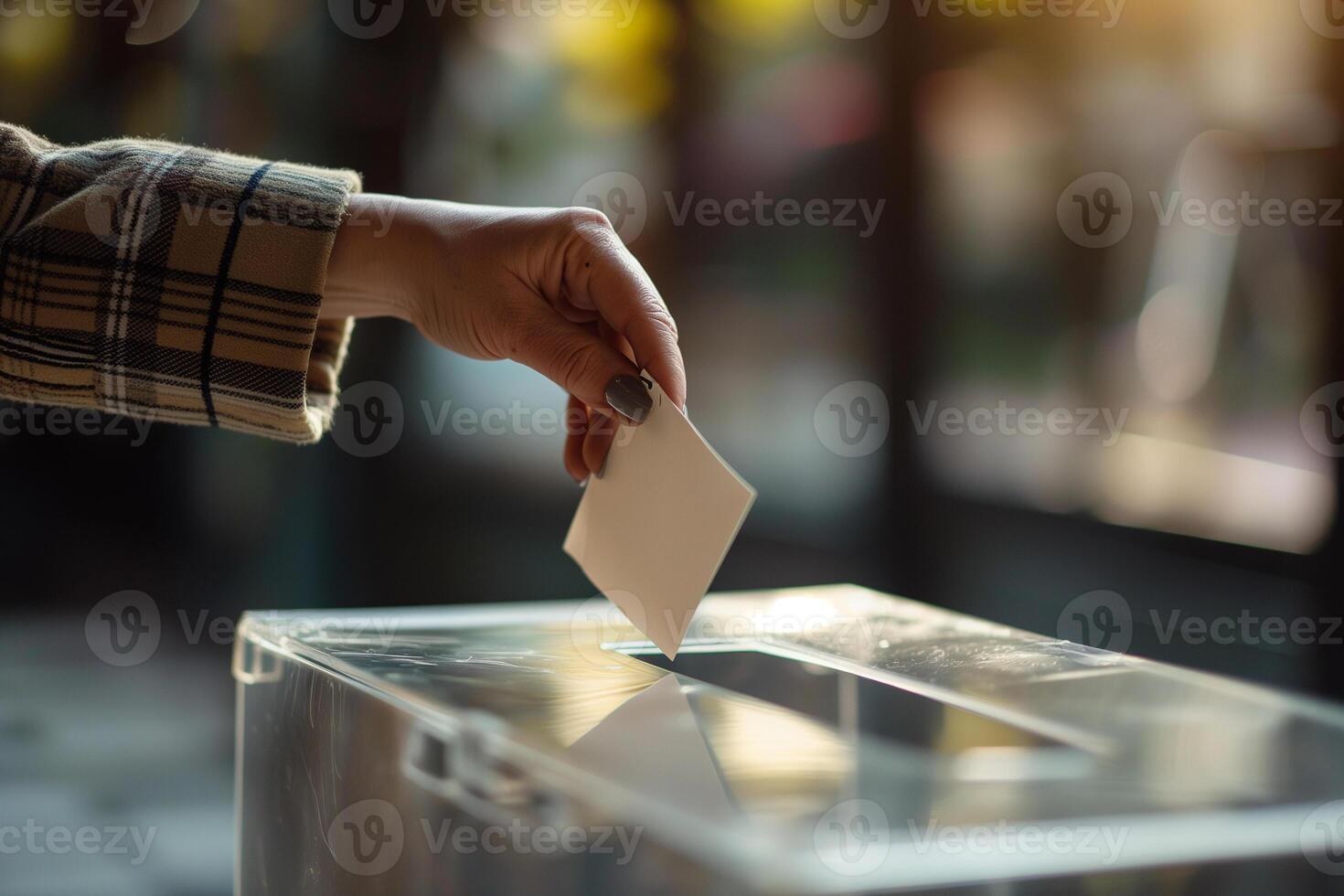 ai genererad manlig hand av ett äldre man kasta en valsedel in i en valsedel låda foto