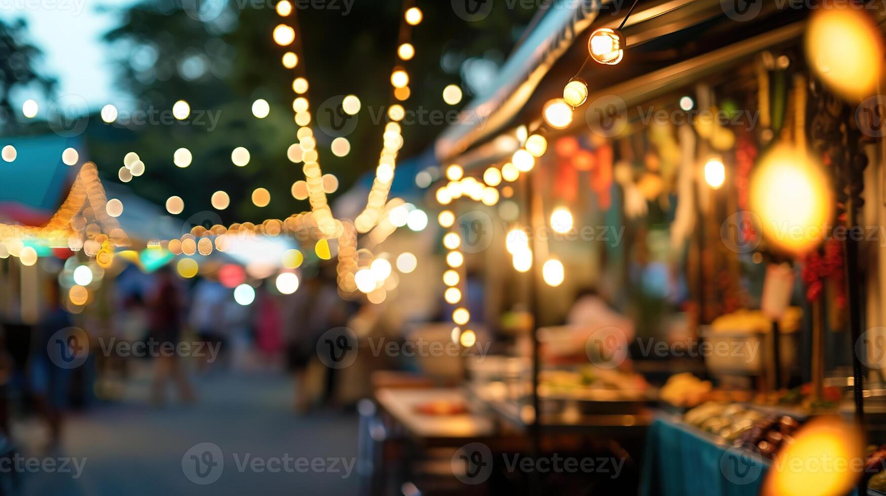 ai genererad generativ ai, mat lastbil gata festival, suddig lampor bakgrund, atmosfärisk bokeh, dämpad färger foto