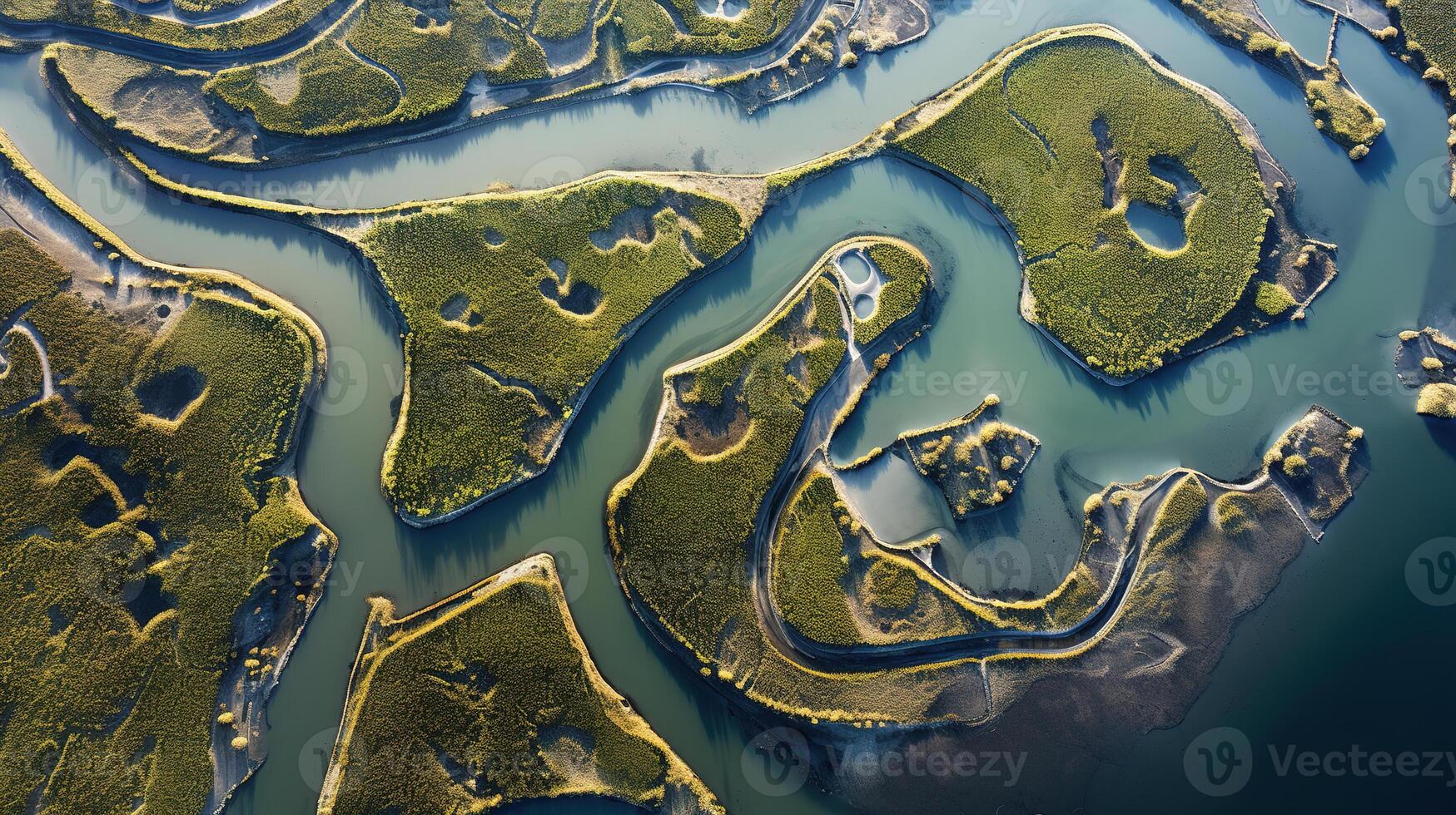 ai genererad generativ ai, antenn se av labyrint vattenvägar, Drönare Foto, skön landskap foto