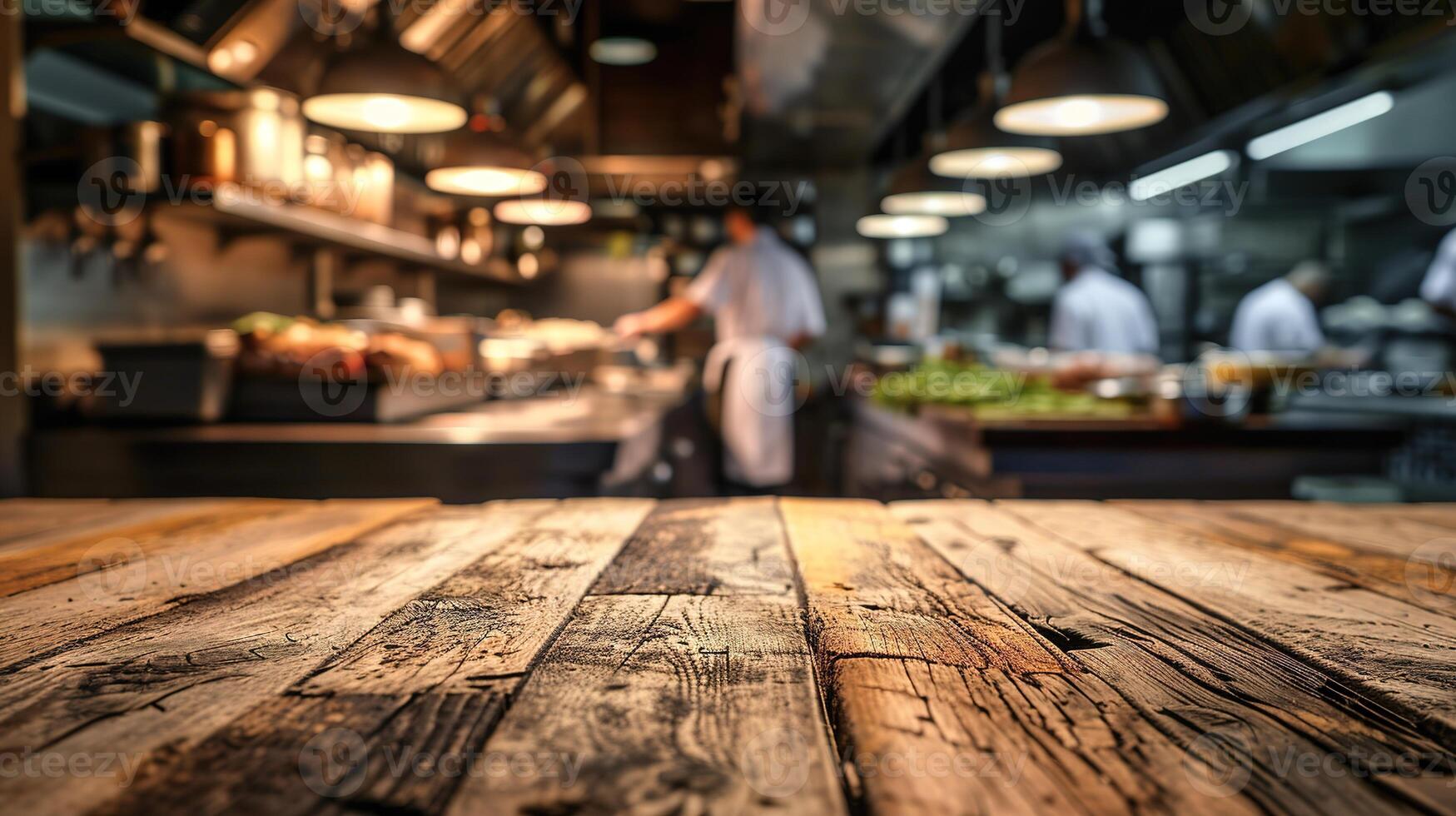 ai genererad generativ ai, upptagen kockar arbetssätt på de restaurang kök , suddig bakgrund foto