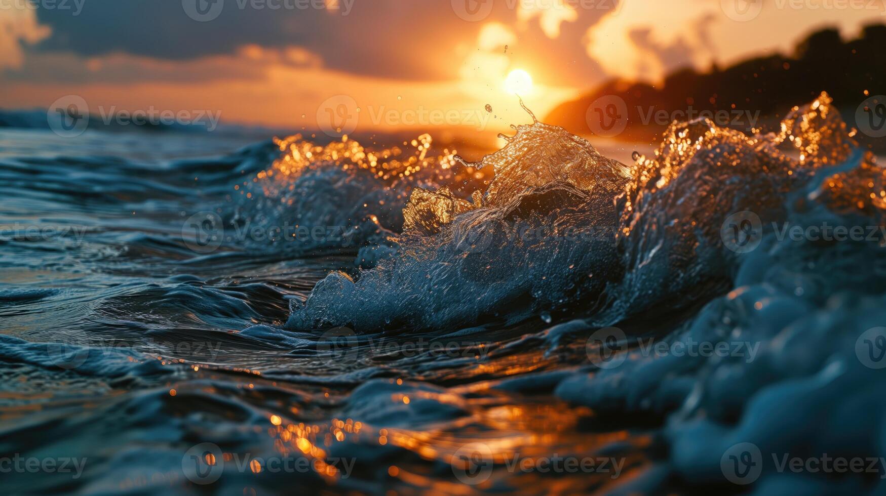 ai genererad vågor på hav, gyllene timme foto