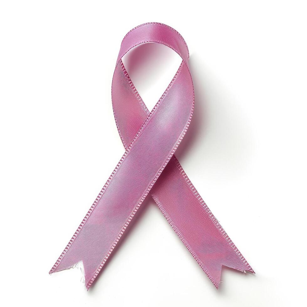 ai genererad rosa band, bröst cancer medvetenhet symbol, isolerat på en vit bakgrund. nationell bröst cancer medvetenhet månad. foto