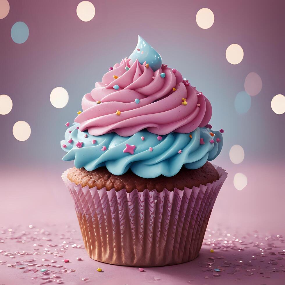 ai genererad en muffin med rosa glasyr och strössel foto