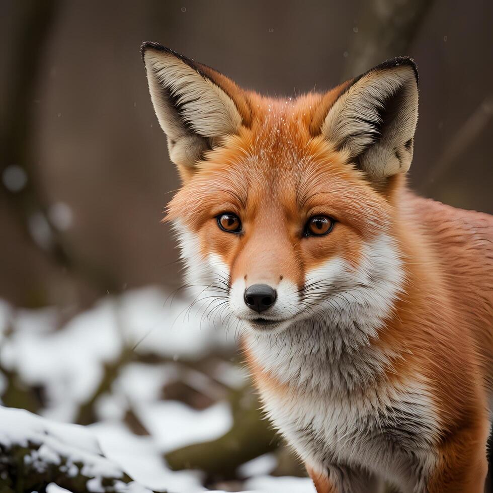 ai genererad en röd räv står i de snö foto