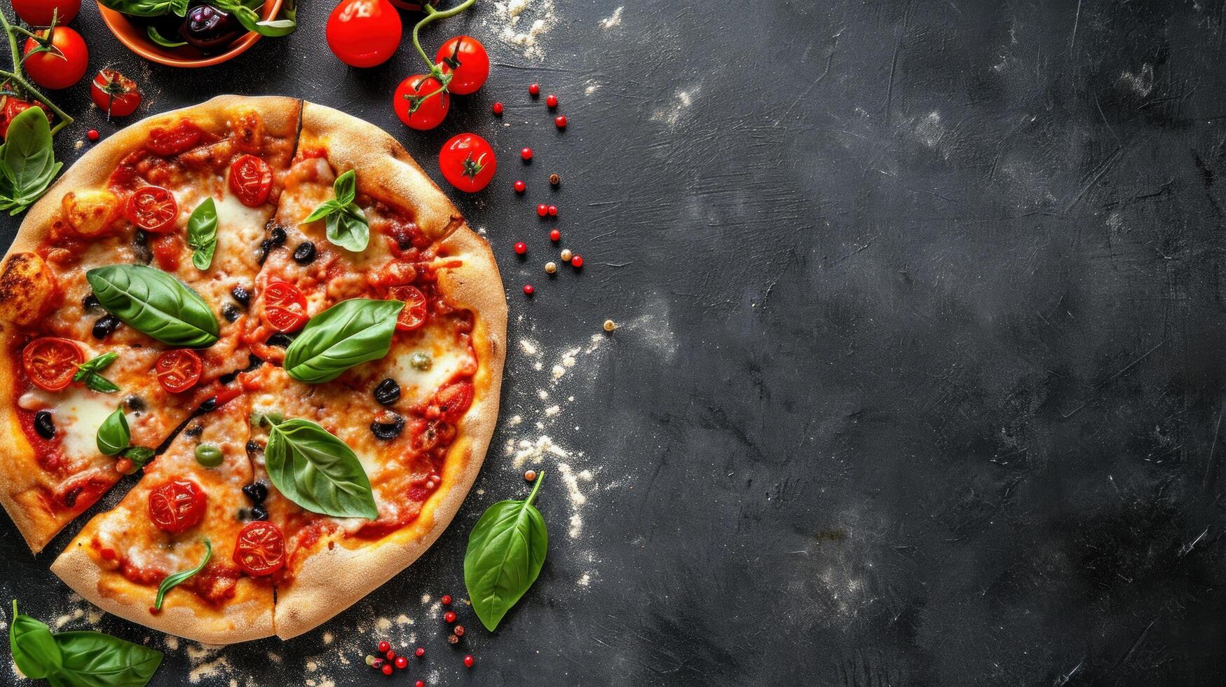 ai genererad beautuful pizza bakgrund med kopia Plats foto