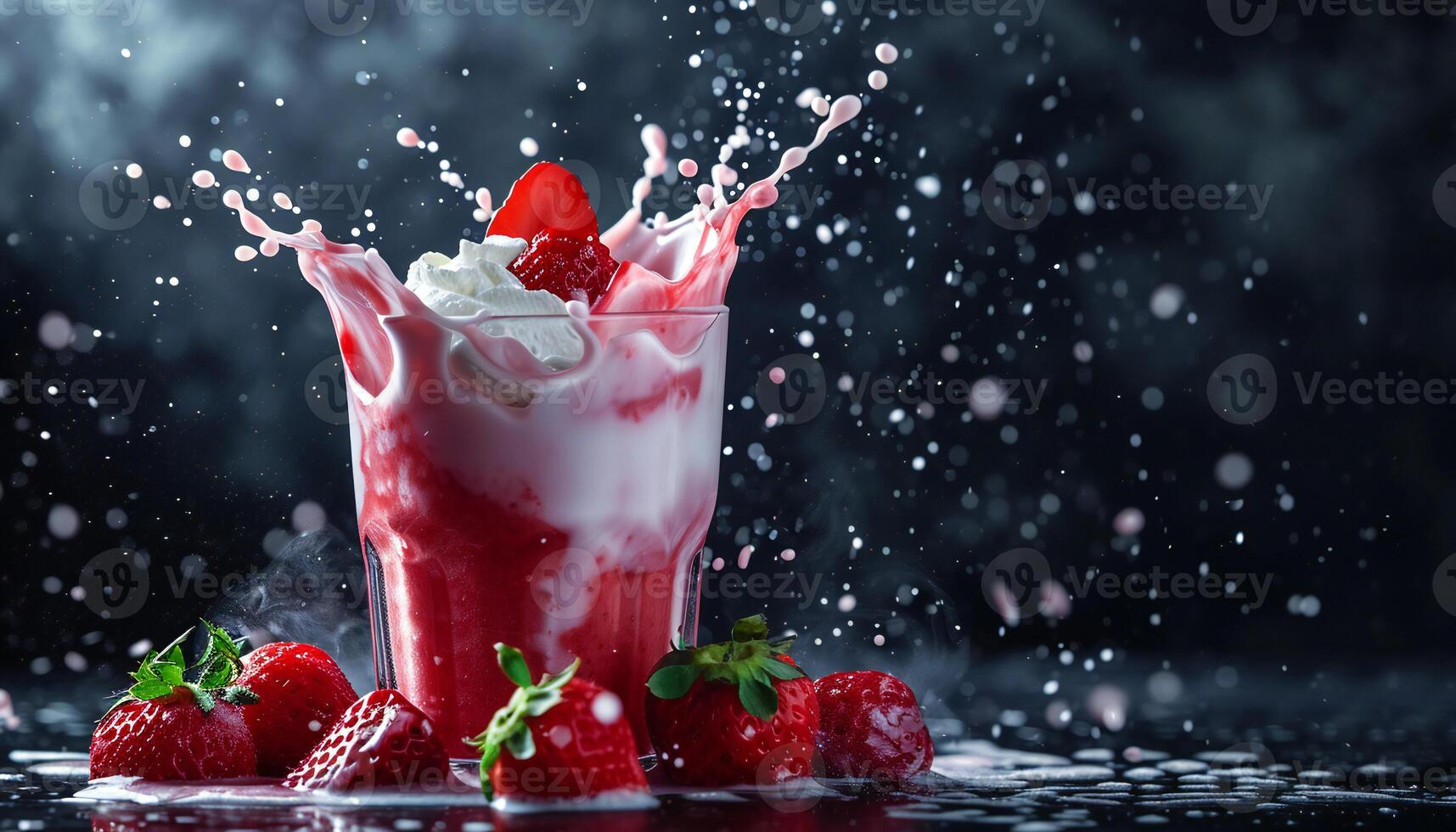 ai genererad en jordgubb milkshake med en stänk av mjölk foto