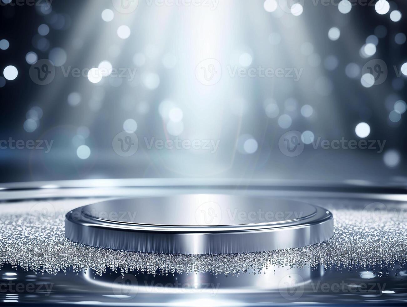 ai genererad ett tömma silver- runda tabell med en strålkastare på den foto