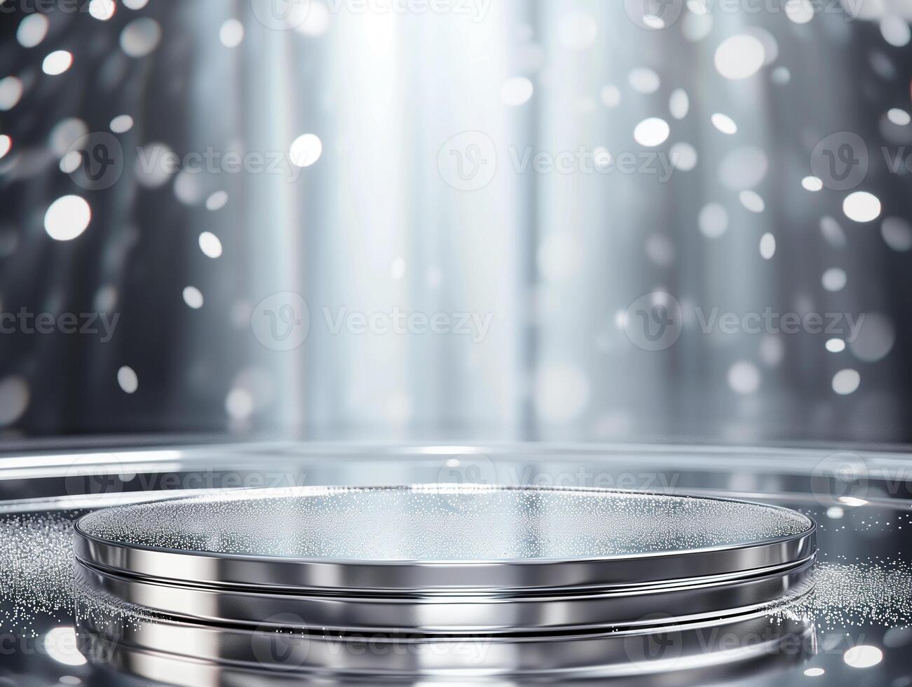 ai genererad ett tömma silver- runda tabell med en strålkastare foto