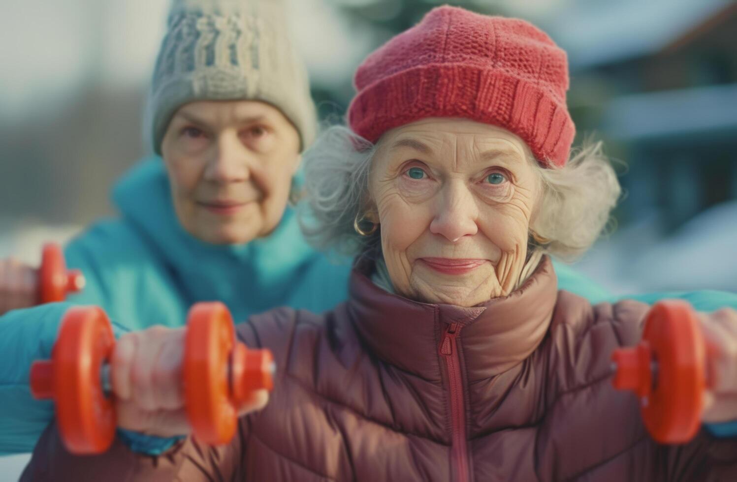 ai genererad en senior kvinna utövar med en läkare foto