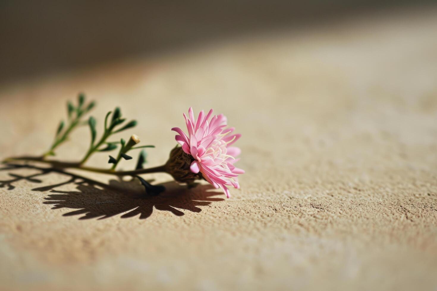 ai genererad en små enda rosa blomma är uppsättning mot en beige bakgrund foto