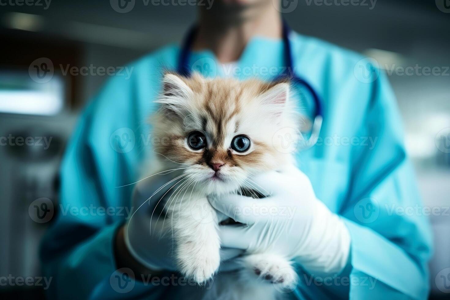ai genererad veterinär granskning en katt i en veterinär klinik, närbild. generativ ai foto