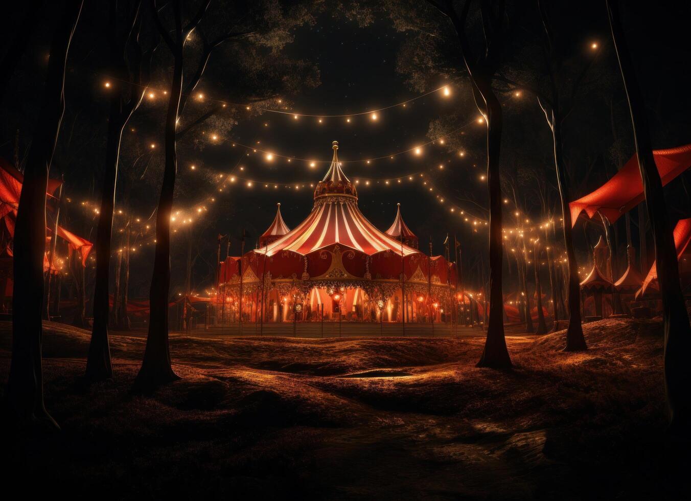 ai genererad bild av de lättdragen cirkus på nattetid foto