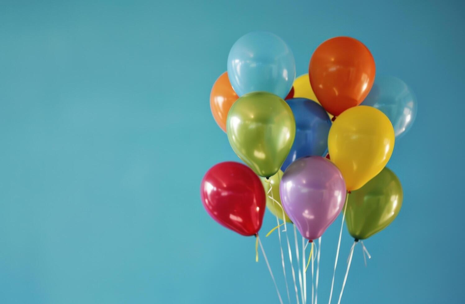 ai genererad en grupp av färgrik ballonger är flygande i de luft i främre foto