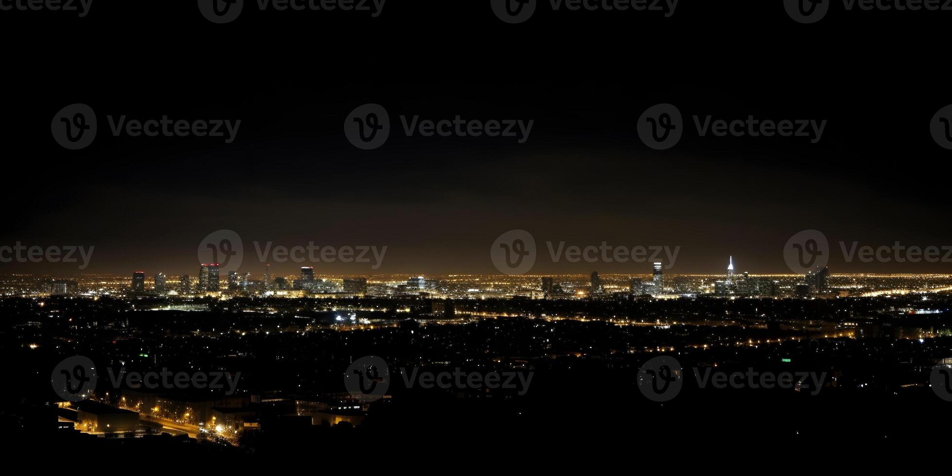 ai genererad natt stad lampor i de distans med svart bakgrund, neuralt nätverk genererad fotorealistisk bild foto