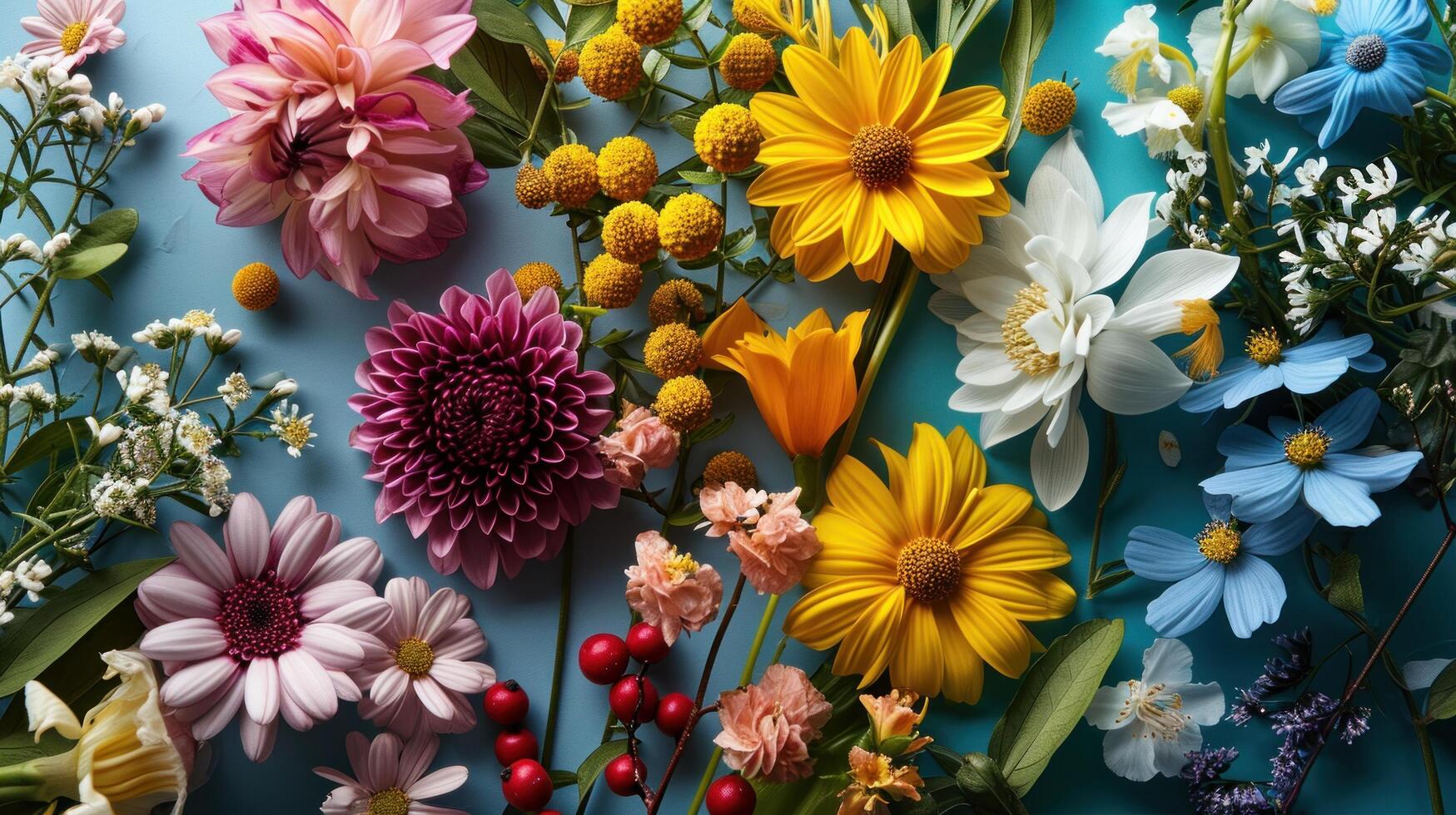 ai genererad en Semester bakgrund med blomning blommor, vibrerande färger foto