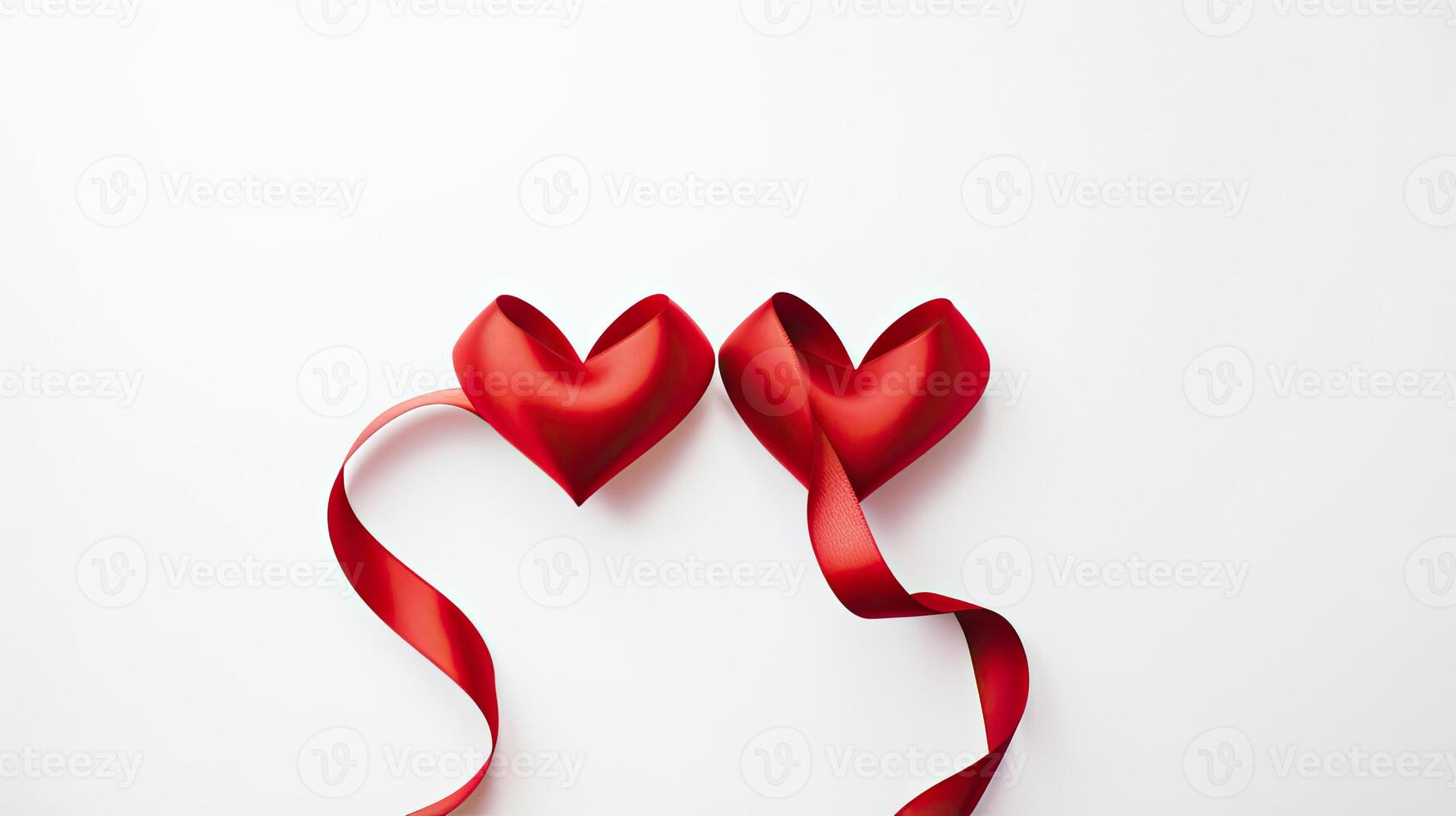 ai genererad två röd hjärtan av band isolerat på vit bakgrund foto