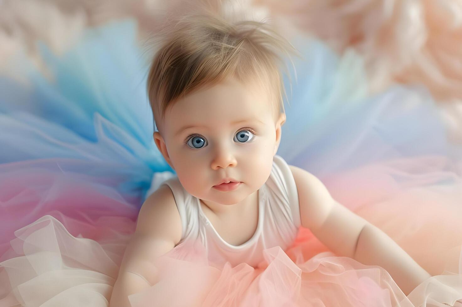 ai genererad förtjusande litet barn ensemble regnbågsinspirerad delikat söthet foto