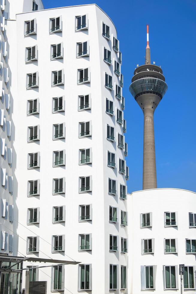 Düsseldorf, Tyskland, 2014 - rheinturm, media hamn, Düsseldorf, norr Rhen Westfalen, Tyskland foto