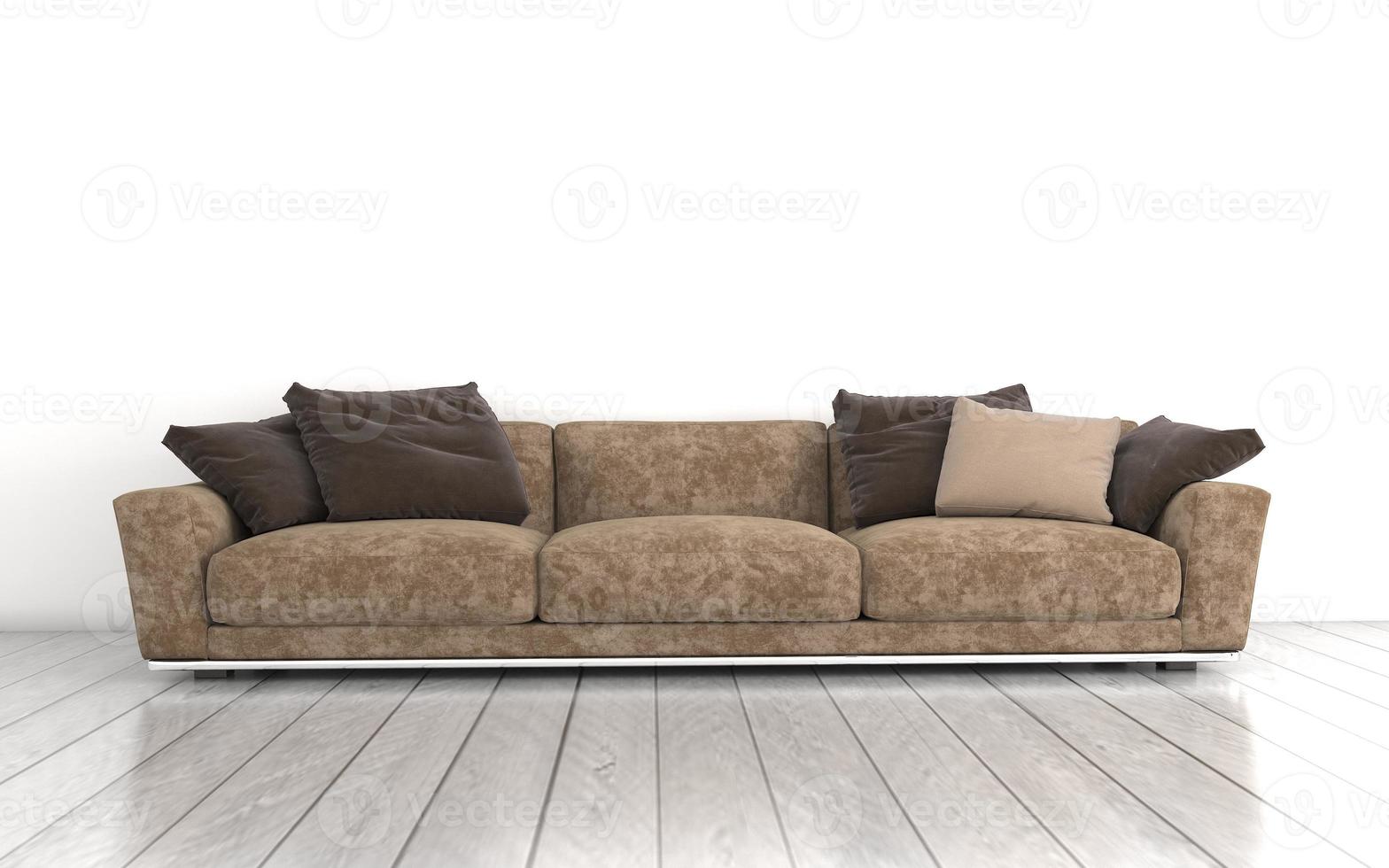 3D återges av interiör modernt vardagsrum med soffa - soffa och bord realistisk mockup foto