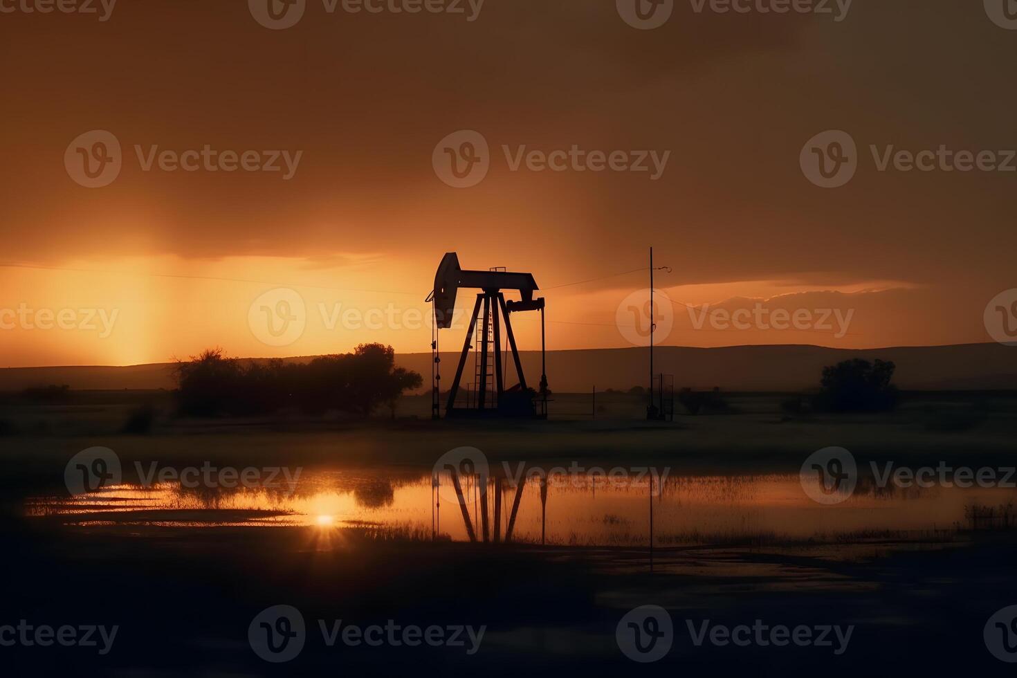 ai genererad Foto av rå olja pumpjack rigg på solnedgång. begrepp konst av olja produktion eller frågor av natur skydd