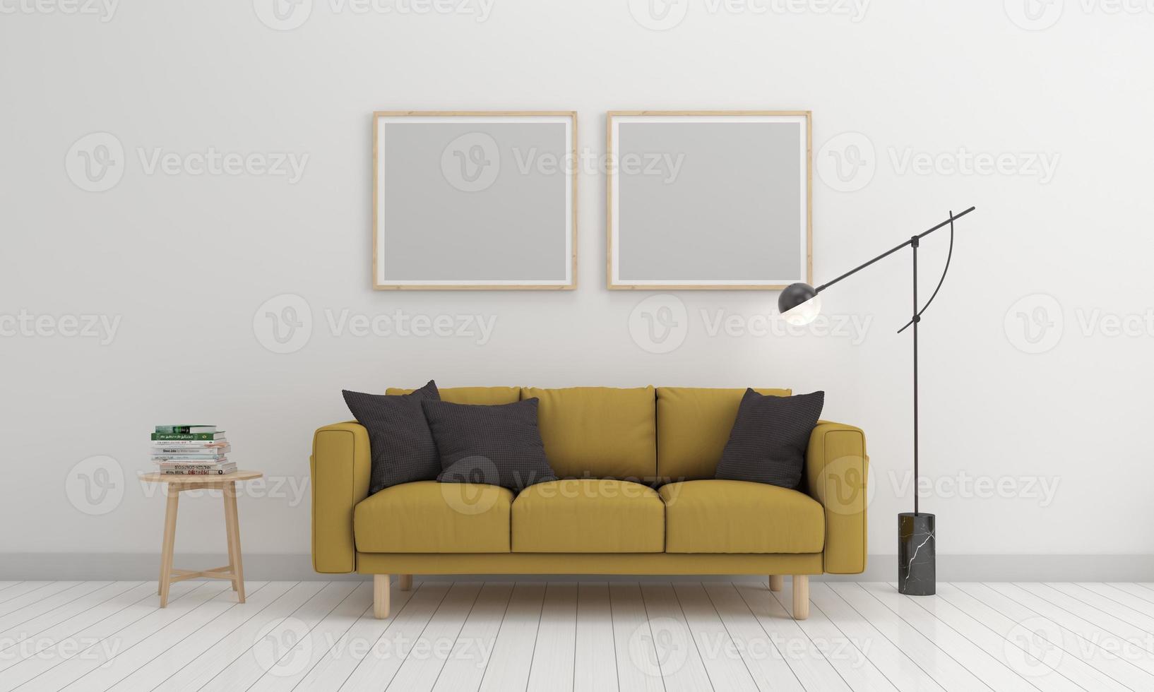 3D gjorda interiör modernt vardagsrum ram med soffa - soffa och bord foto