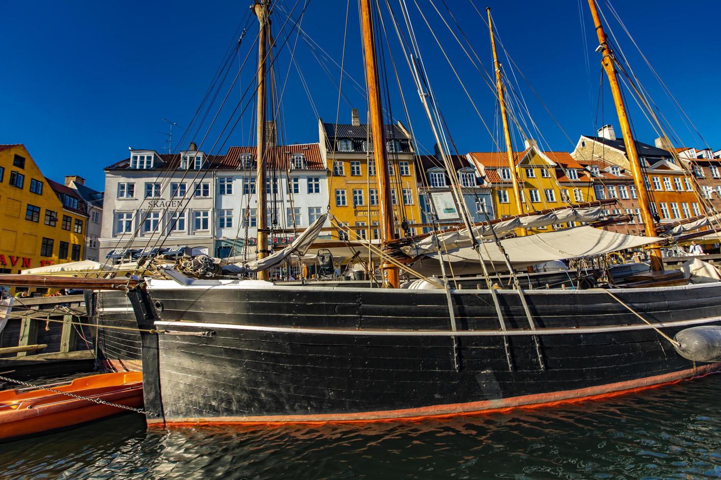 Köpenhamn, Danmark, 13 juni 2018 - detalj från Nyhavn i Köpenhamn, Danmark. nyhavn är ett 1600 -tals vatten- och nöjesdistrikt i Köpenhamn. foto