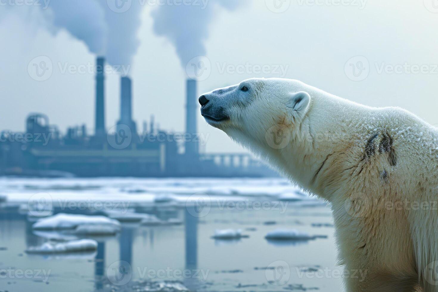ai genererad klimat förändra, global uppvärmningen och miljö- förorening. polär Björn djur- utdöende foto