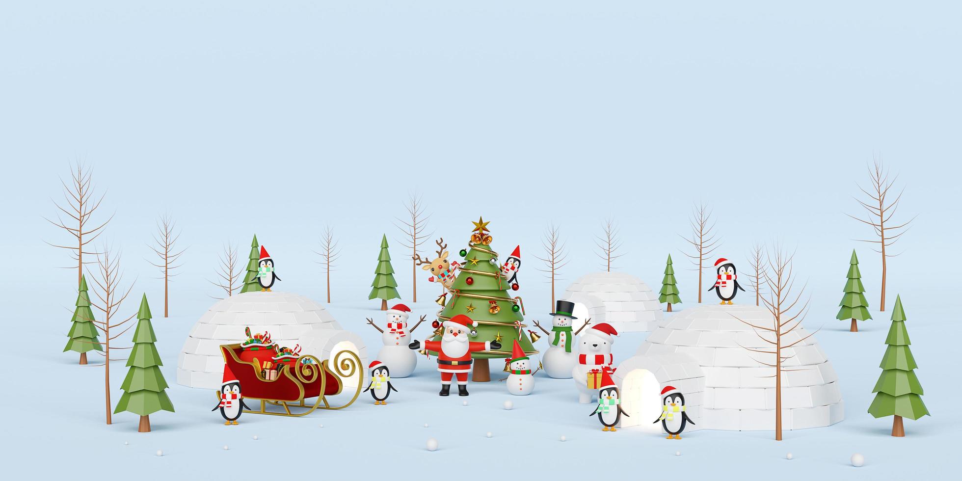god jul och gott nytt år, julfirande med jultomten och vän, 3d -rendering foto