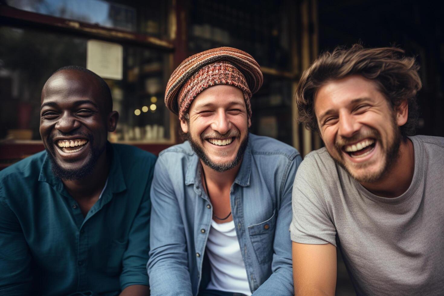 ai genererad afrikansk och amerikan män leende tillsammans mångfald begrepp med generativ ai foto