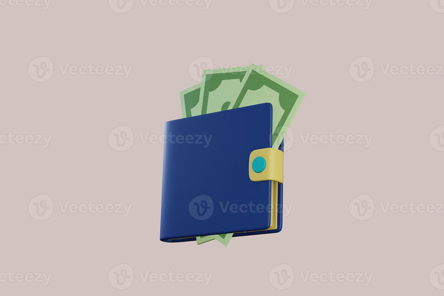 3d plånbok begrepp. pengar väska, mynt stack och sedlar. 3d framställa illustration foto
