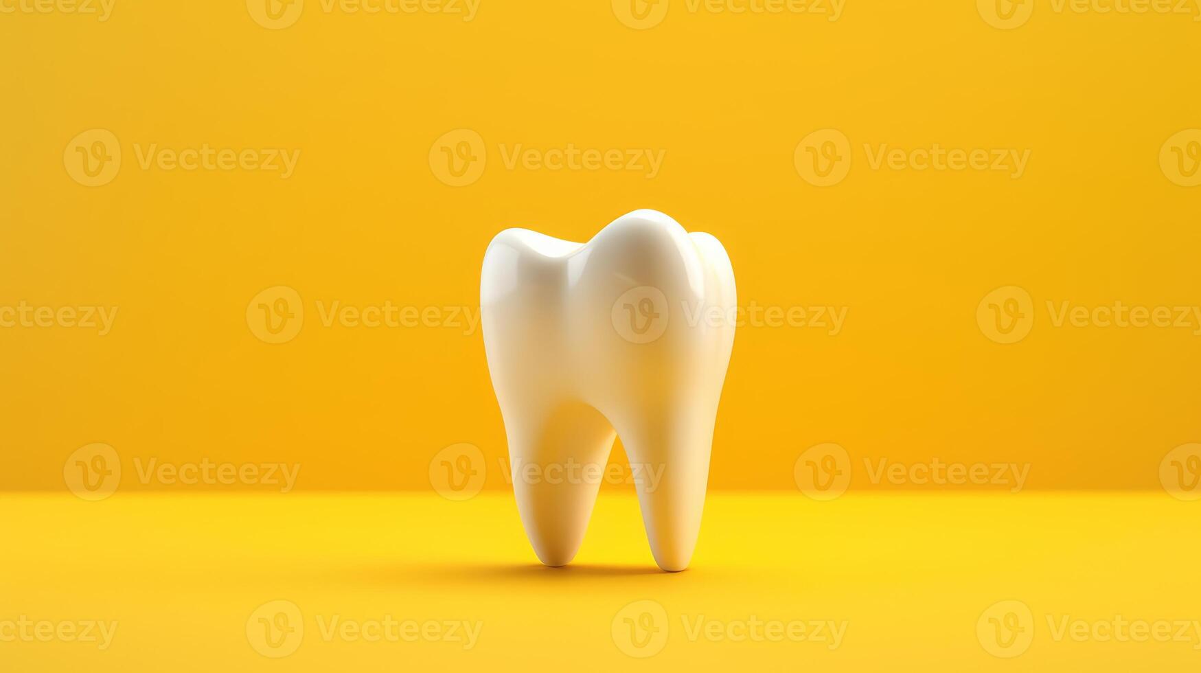ai genererad blekning enda tand, isolerat på gul bakgrund. begrepp av dental hälsa, tänder behandling läkare, hälsa produkt annons. foto