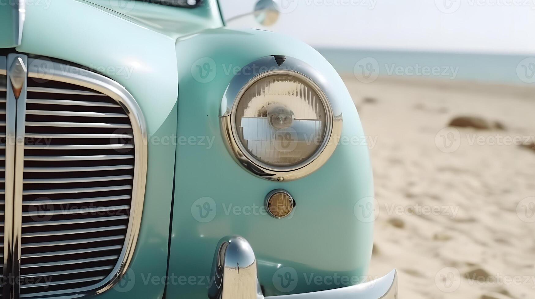 ai genererad årgång bil parkerad på strand på solig dag, neuralt nätverk genererad konst foto