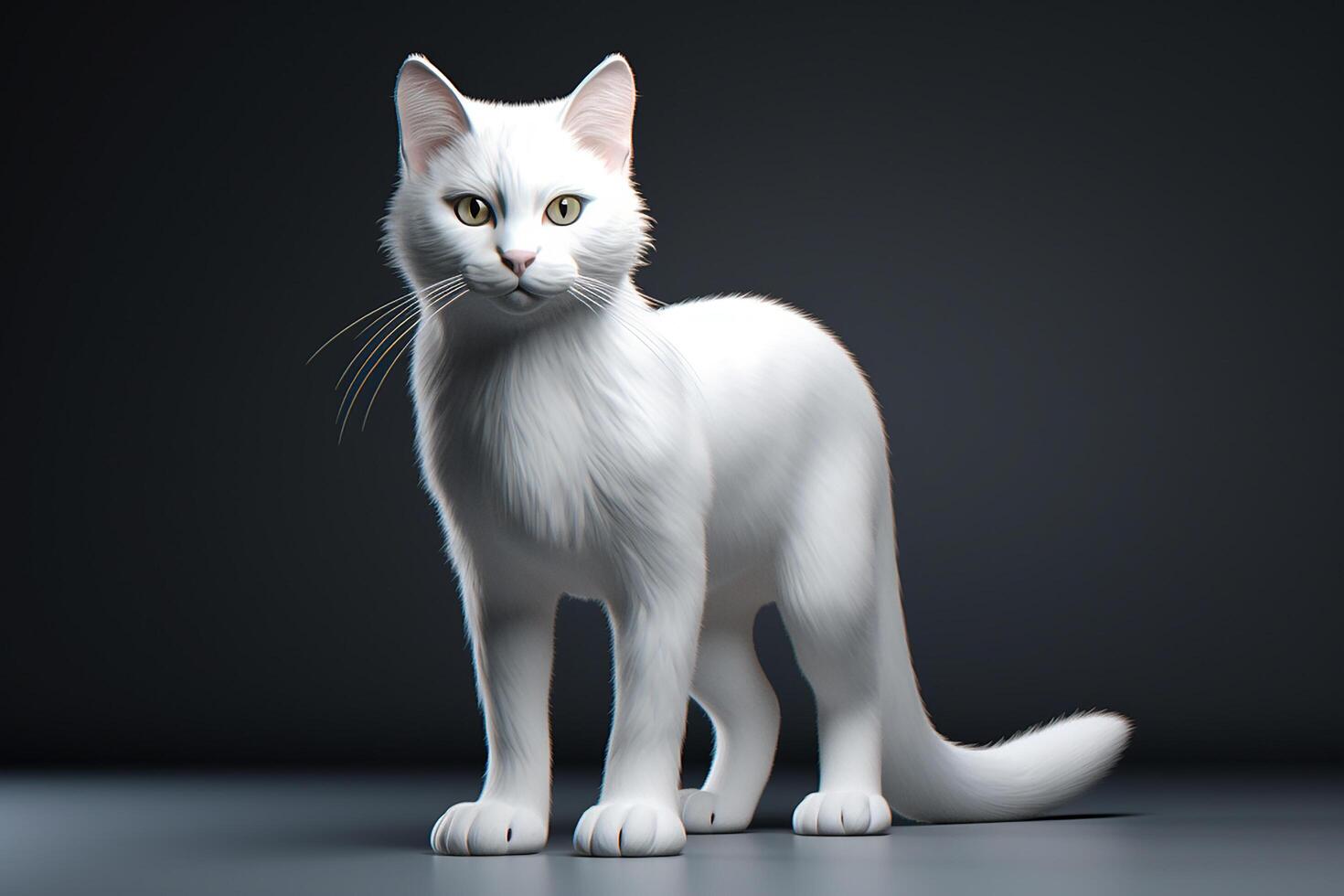 ai genererad en majestätisk vit 3d katt uppflugen på en piedestal, med riklig Plats för objekt till omge dess kunglig närvaro foto