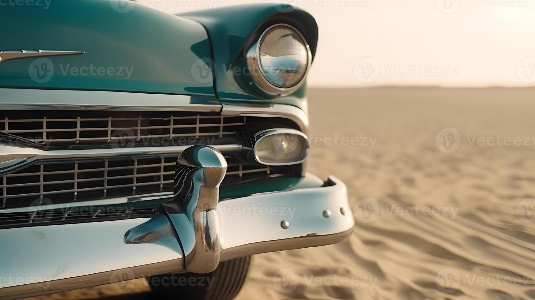 ai genererad årgång bil parkerad på strand på solig dag, neuralt nätverk genererad konst foto