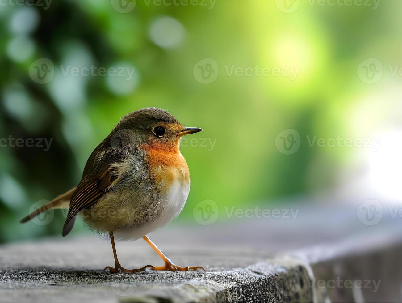 ai genererad robin erithacus rubecula fågel uppflugen på en vägg foto