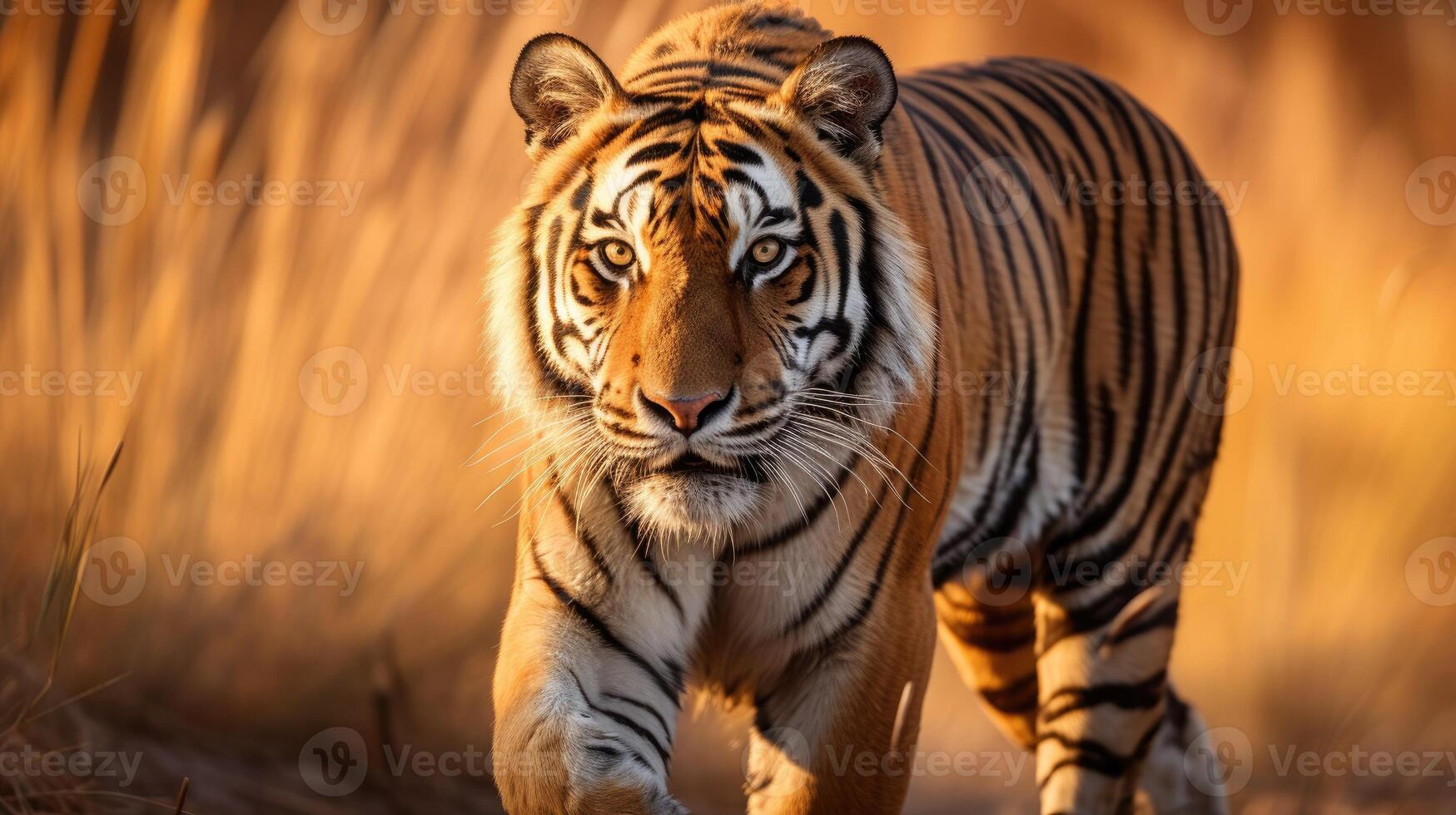 ai genererad bengal tiger i lång torr gräs foto