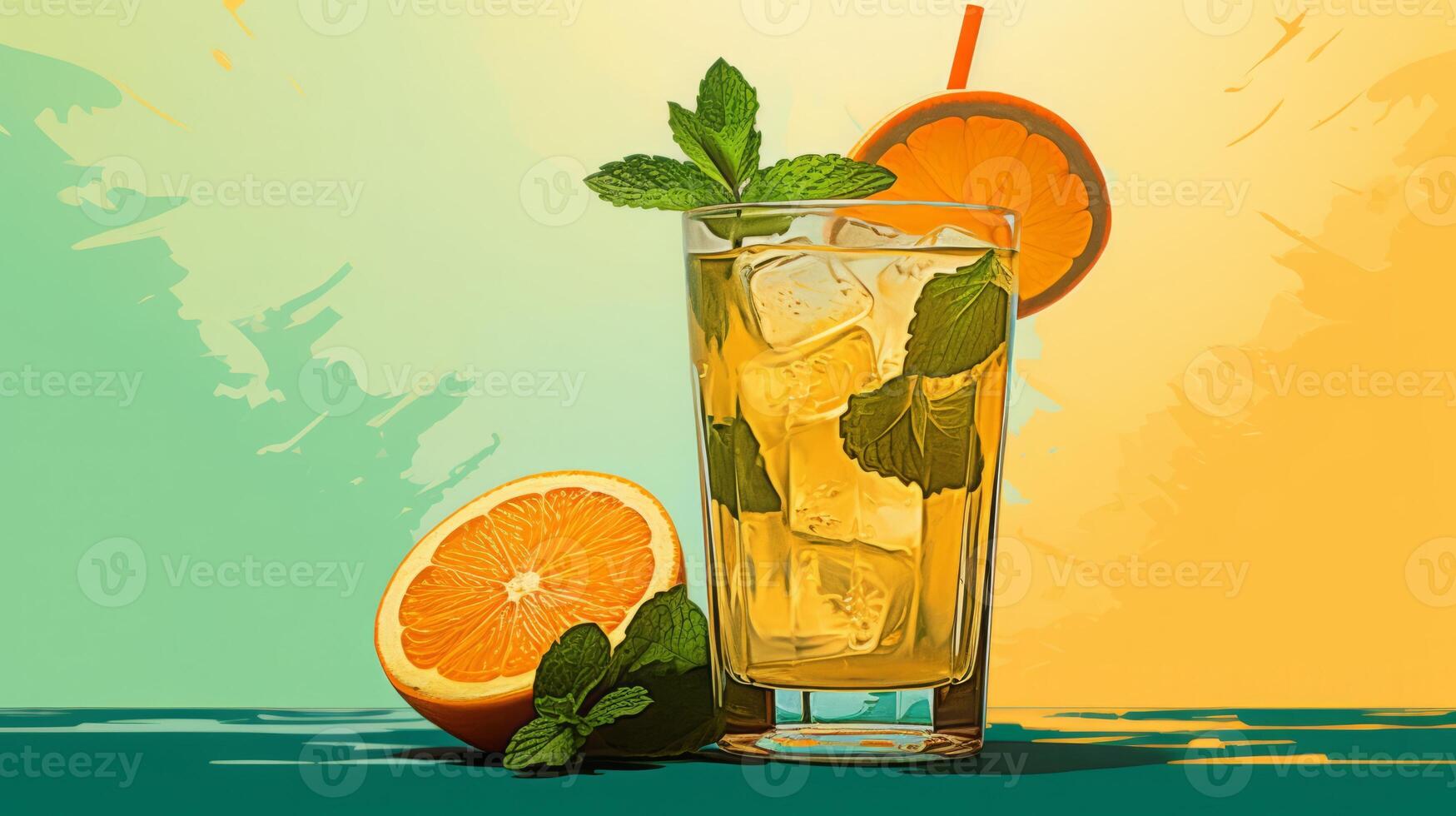 ai genererad uppfriskande orange cocktail med mynta dekoration foto