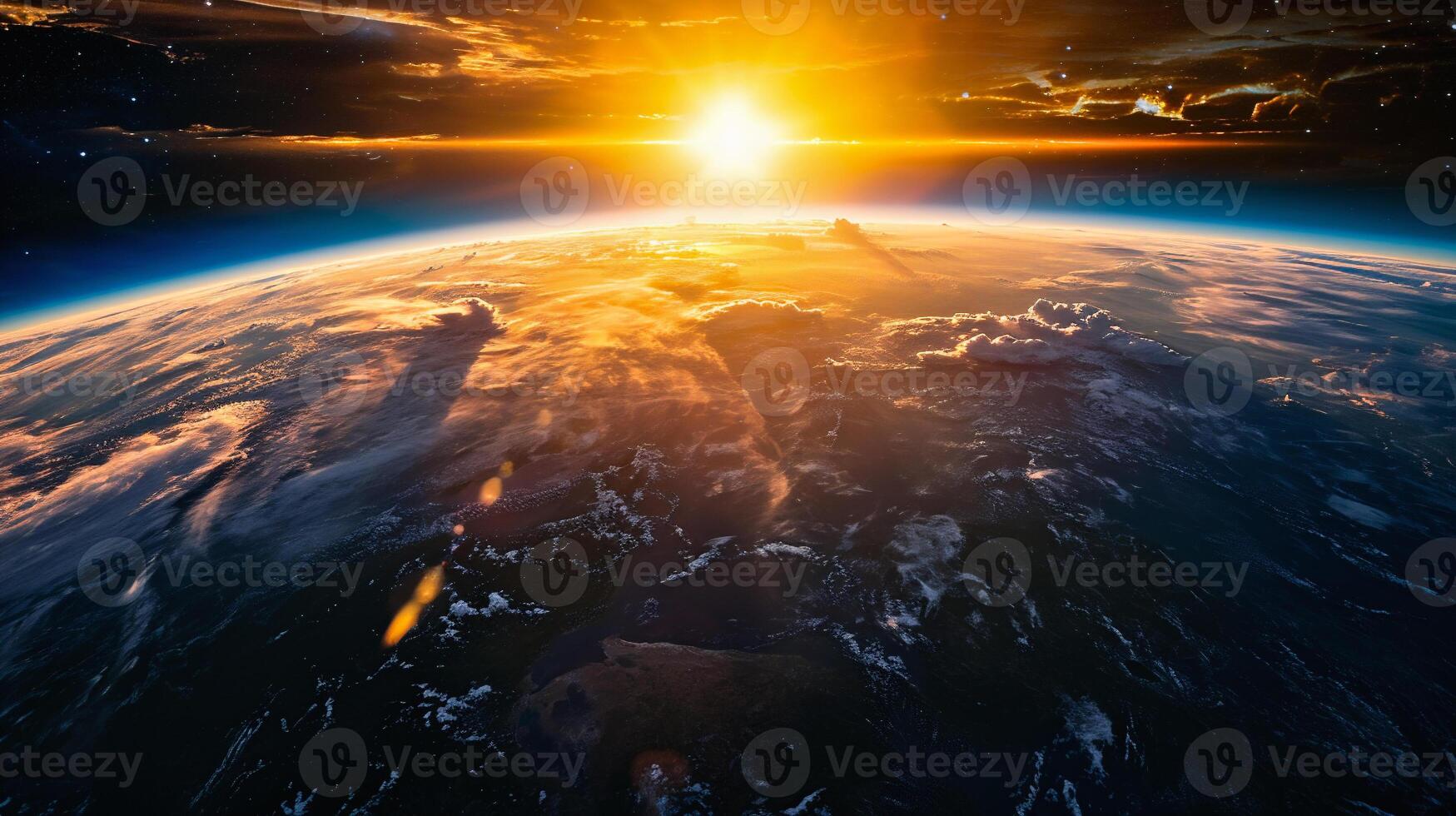 ai genererad se av de planet jord från Plats under en soluppgång foto