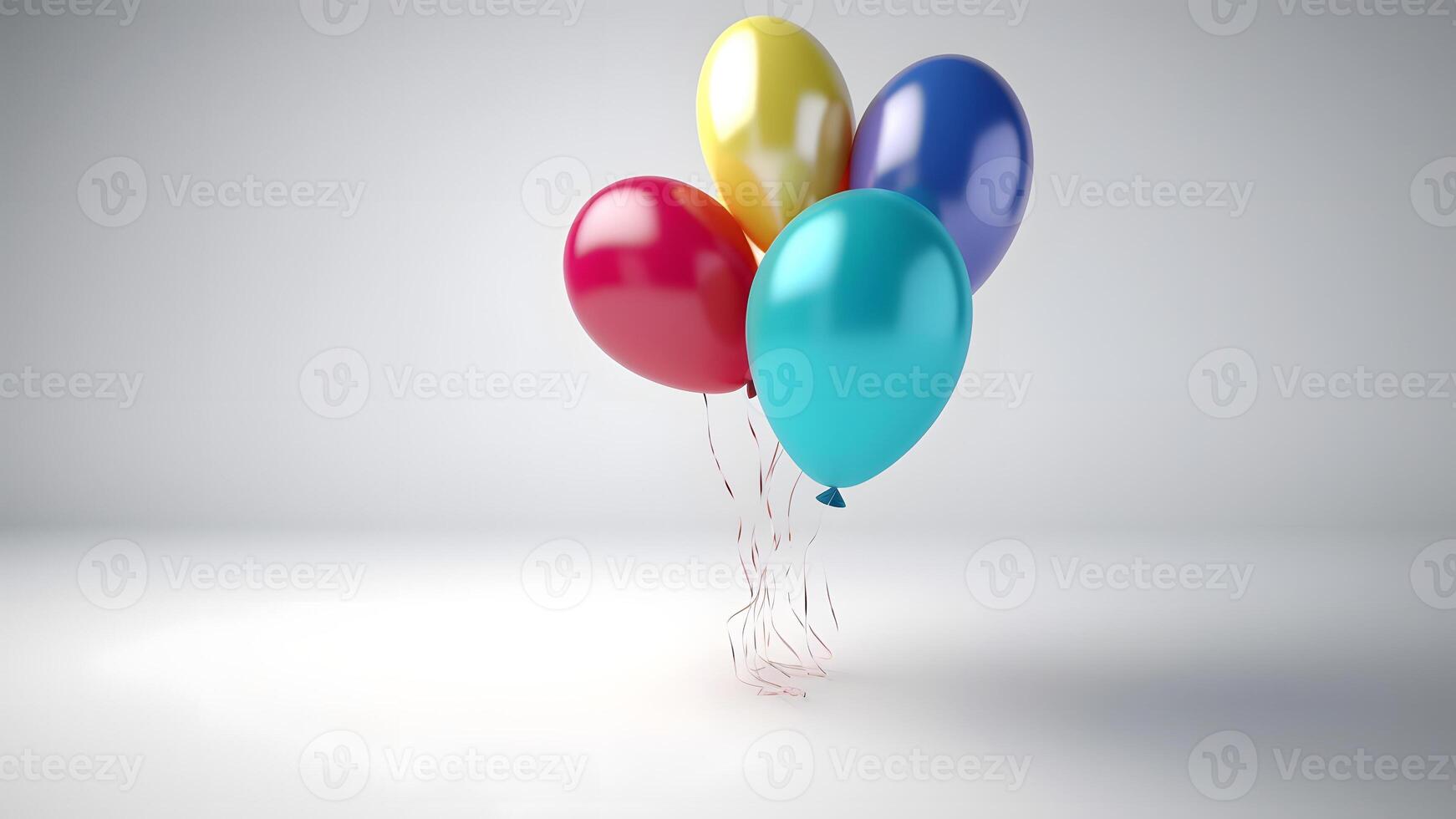 ai genererad färgrik ballonger på vit bakgrund med kopia Plats, neuralt nätverk genererad bild foto
