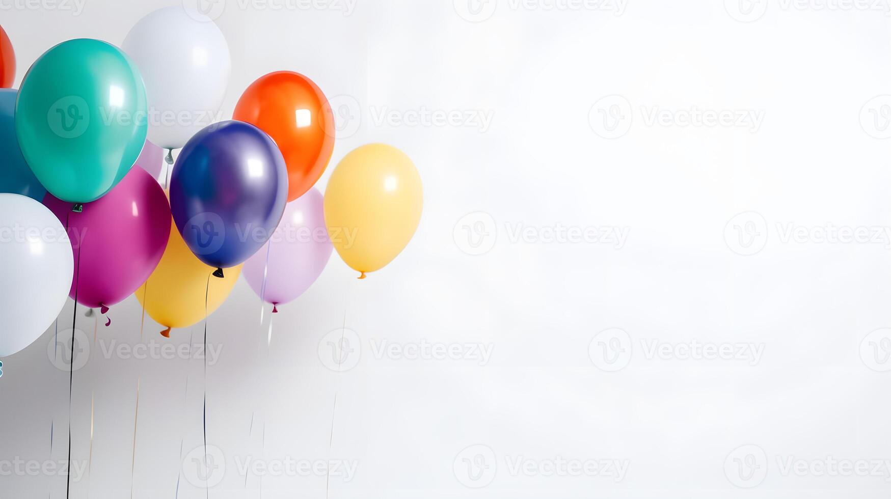 ai genererad färgrik ballonger på vit bakgrund med kopia Plats, neuralt nätverk genererad bild foto