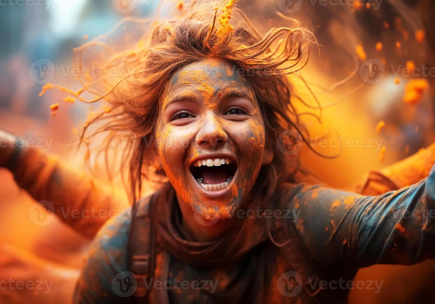 ai genererad Lycklig människor på de holi festival i Indien. traditioner och kultur. foto