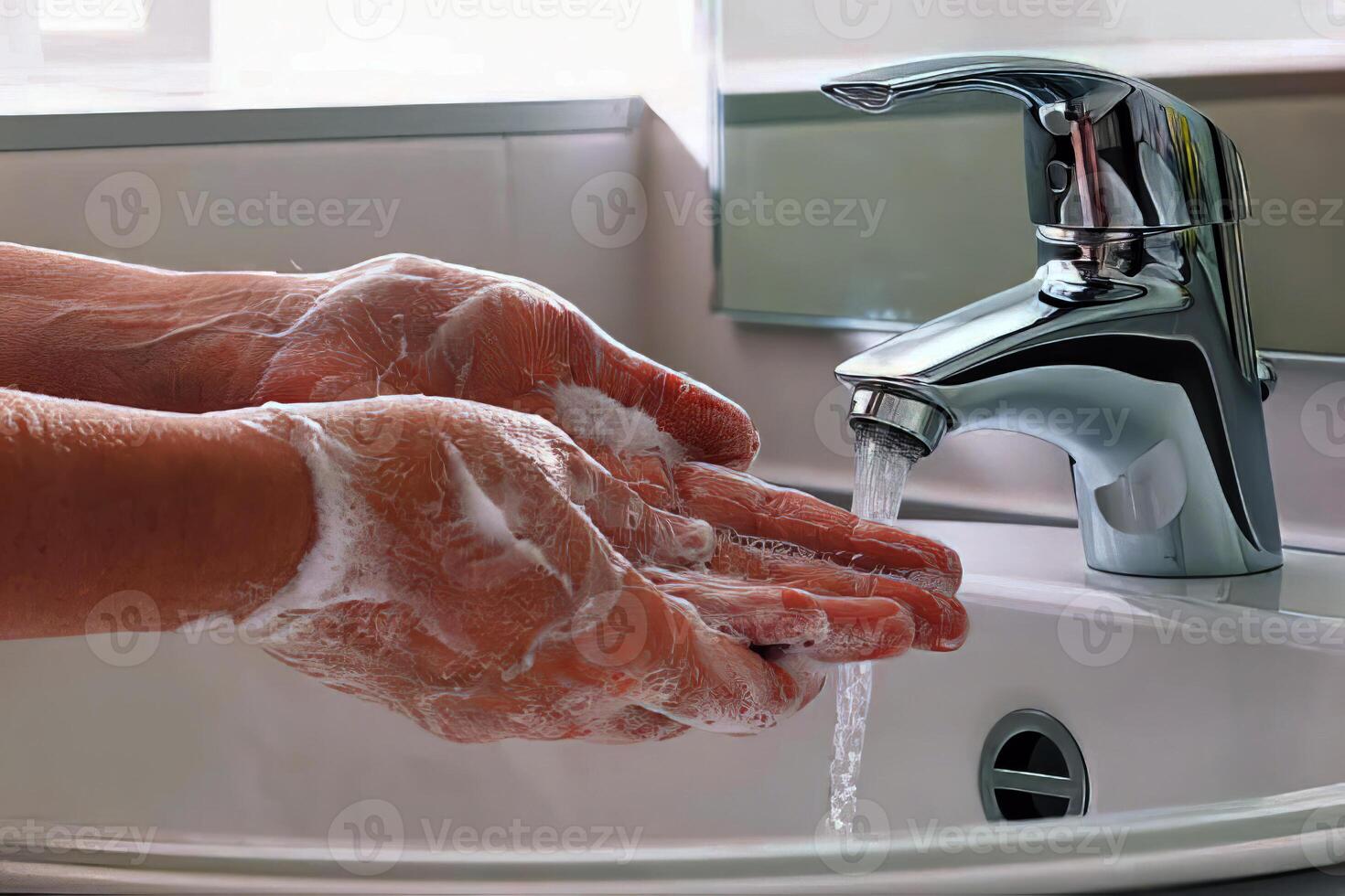 händer tvätta procedur, rengöring händer med tvål från virus och förorening. tvätta händer innan middag foto