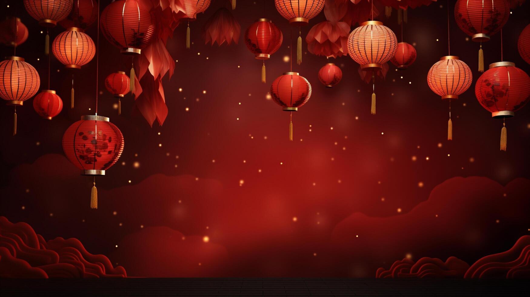 ai genererad ai genererad kinesisk lunar ny år bakgrund design begrepp med lykta och festlig dekoration. foto