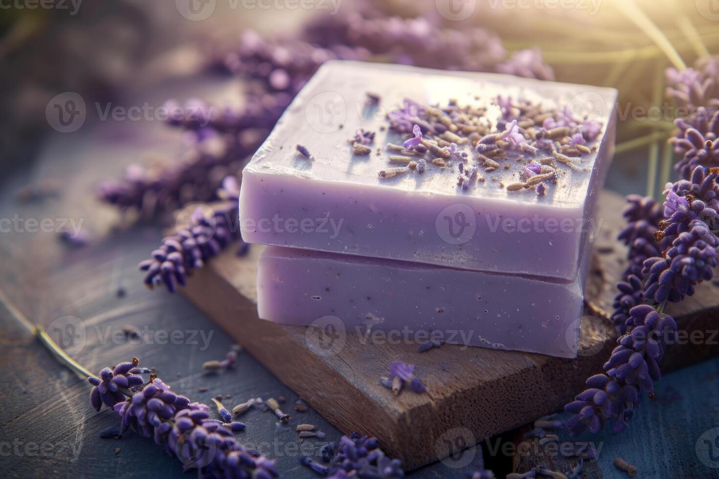 ai genererad naturlig tvål med lavendel- extrahera. handgjort tvål med lavendel- blommor. generativ ai foto