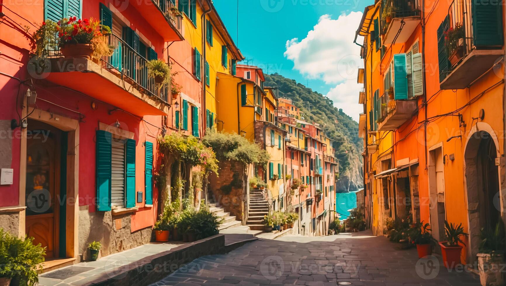ai genererad skön gata cinque terre Italien foto