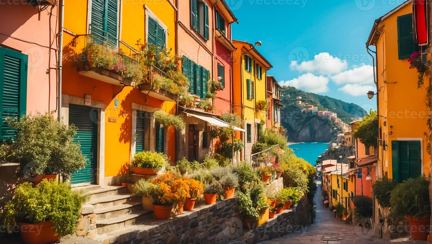 ai genererad skön gata cinque terre Italien foto