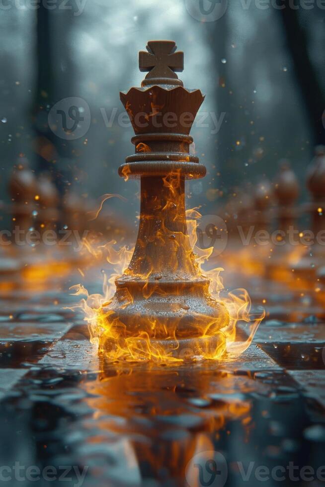 ai genererad de schack kungens bit är på brand i de gata foto