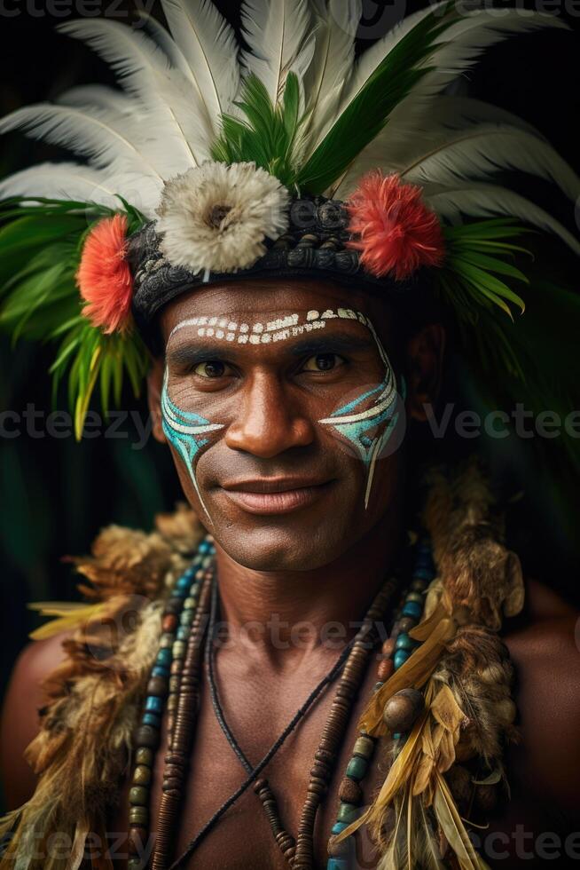 ai genererad porträtt av en polynesisk man från de pacific ö av tahiti. franska polynesien foto